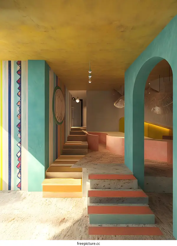 Modern Interior Design with Colorful Walls and Stairs