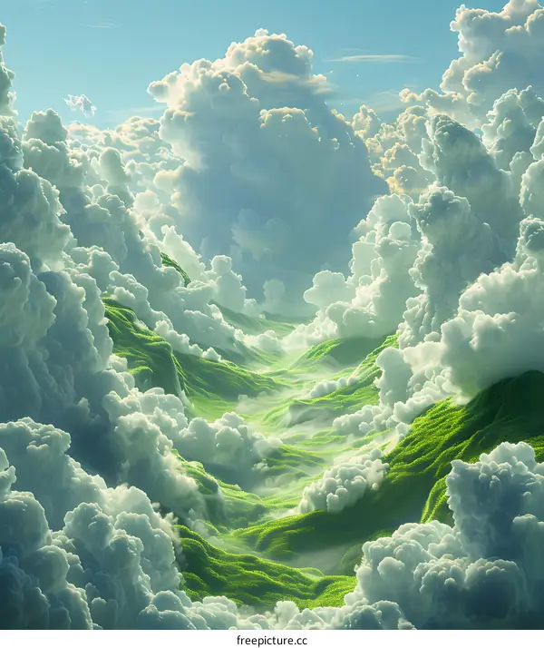 Green valley above the clouds