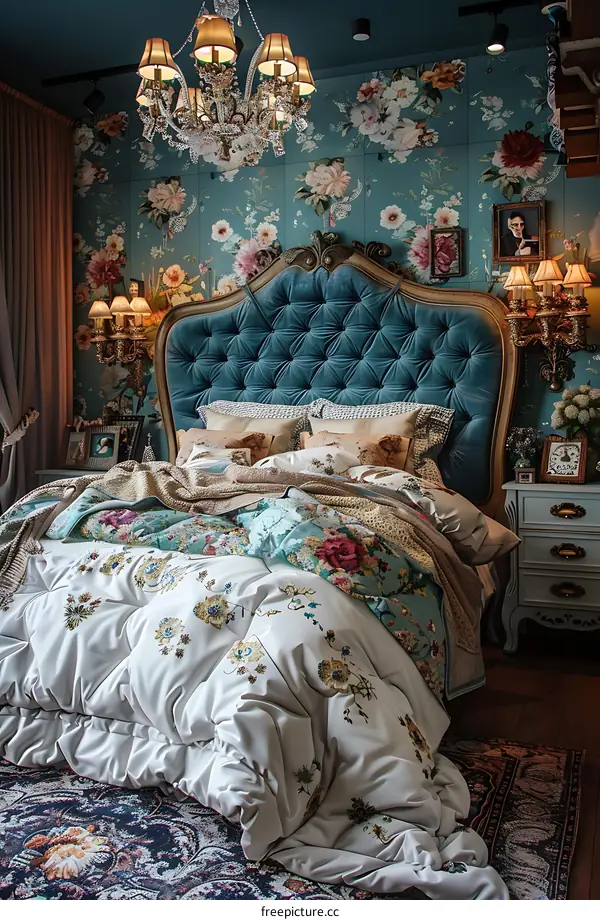 A bedroom with a vintage style