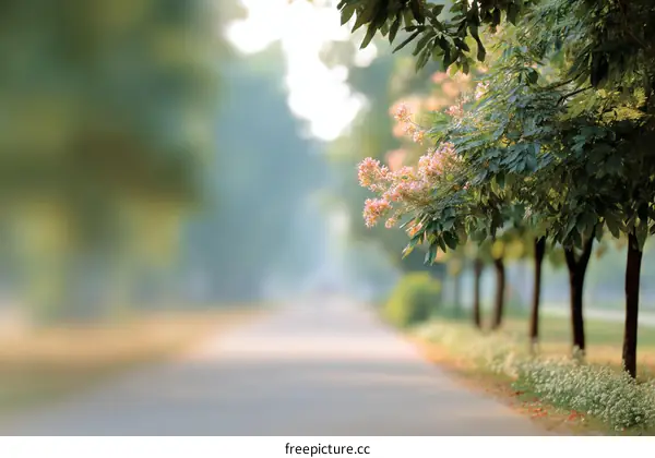 Morning Sunlight on a Peaceful Park Road