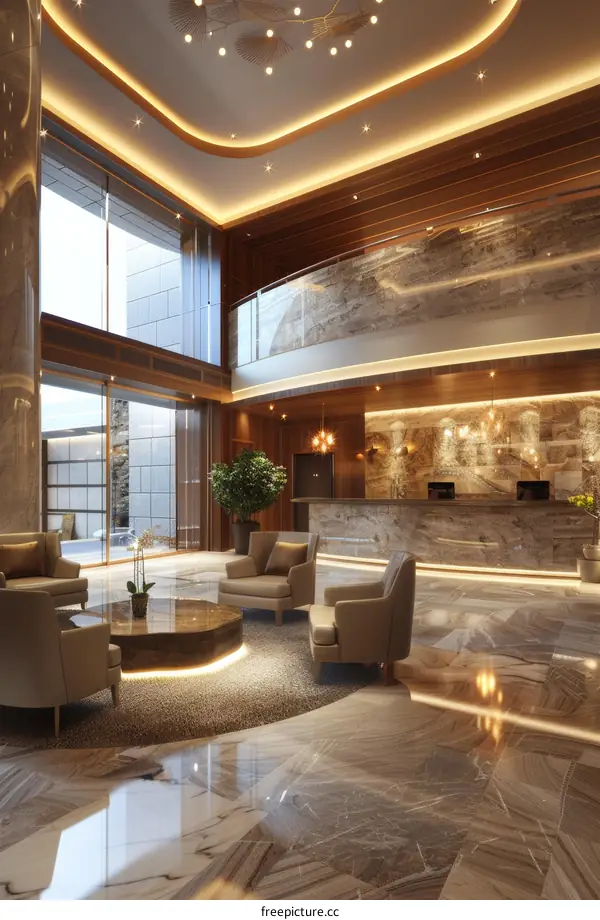Luxury Hotel Lobby Interior Design Illustration
