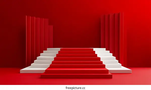 Red and White Steps Abstract Stage Design