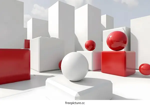 Red and White Geometric Abstract Minimalist 3D Render