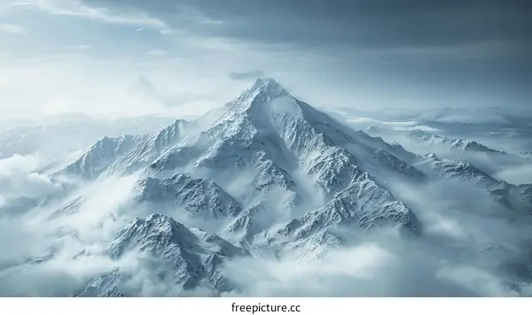 Majestic Snow-Capped Mountain Peak Above the Clouds