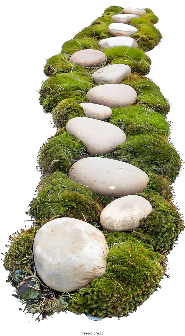 [Transparent Background PNG]Stone Path Through Green Moss