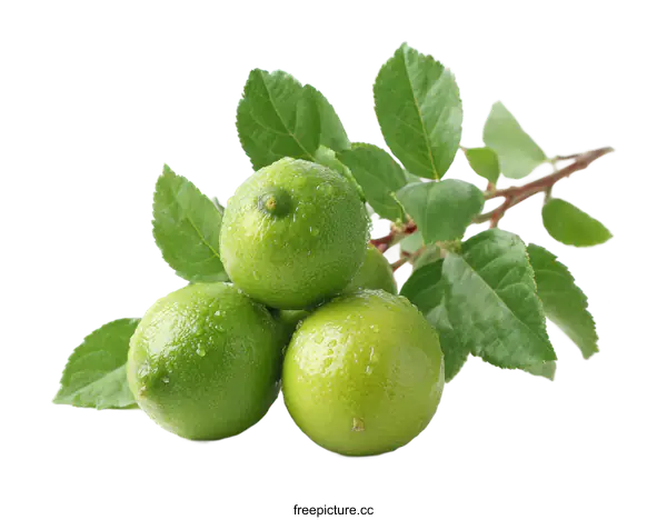 [Transparent Background PNG]Fresh Limes with Leaves on White Background