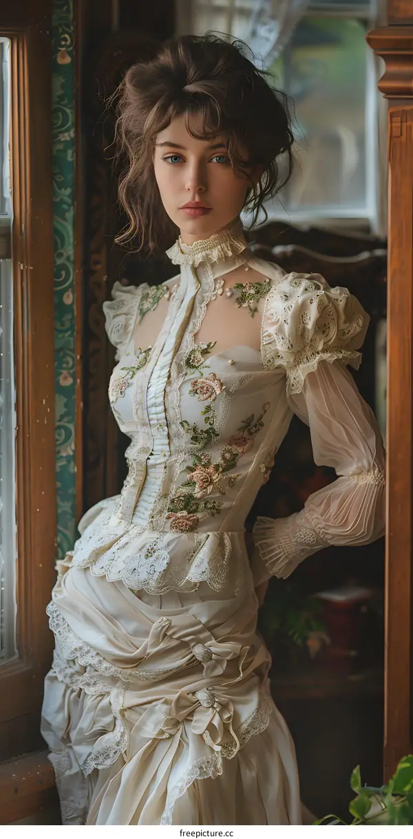 Portrait of a young woman in a Victorian dress