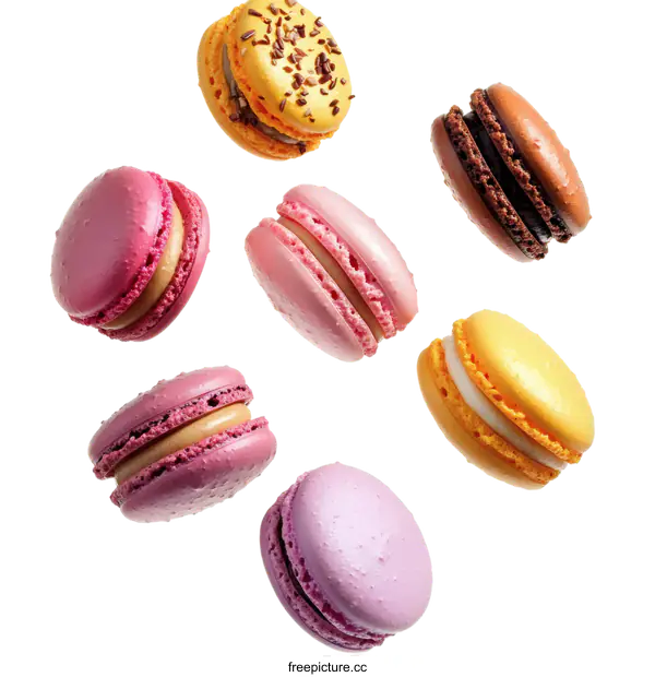 [Transparent Background PNG]Colorful Macarons in Mid-Air