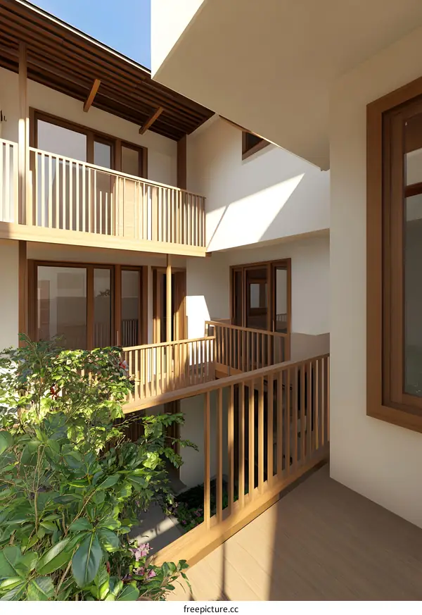 Modern Wooden Balcony and Courtyard Interior Design