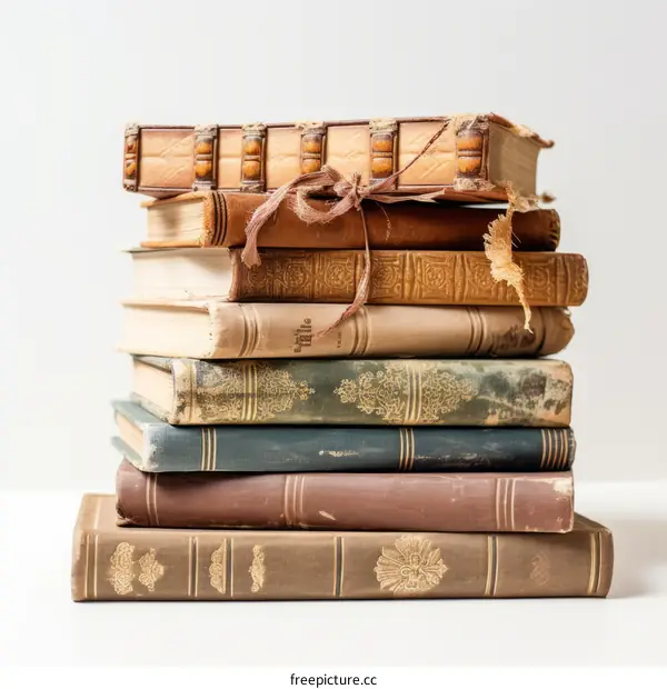 Stack of Antique Vintage Books Isolated on White