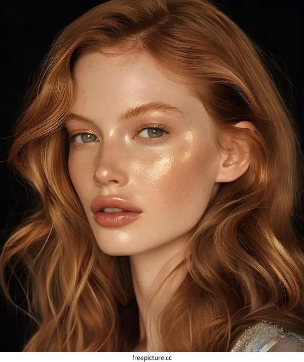 Close Up Portrait of a Woman with Red Hair and Freckles