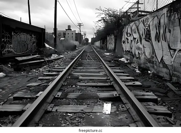 Graffiti Covered Wall and Railroad Tracks