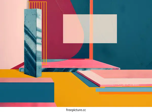 Abstract Geometric Shapes with a Teal, Pink, Yellow and Red Color Palette