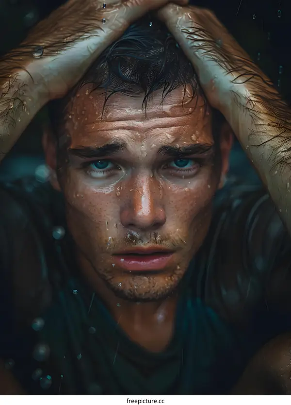 Portrait of a wet young man