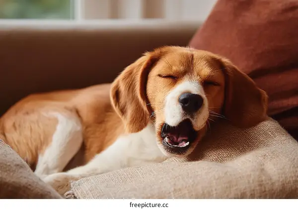 Sleepy Beagle Dog Relaxing on Couch