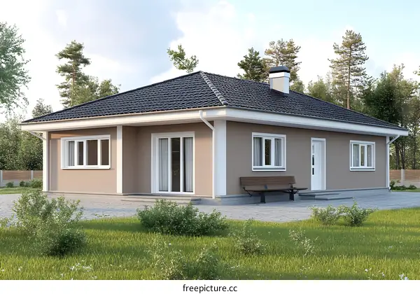 Modern House with Black Roof and Green Grass