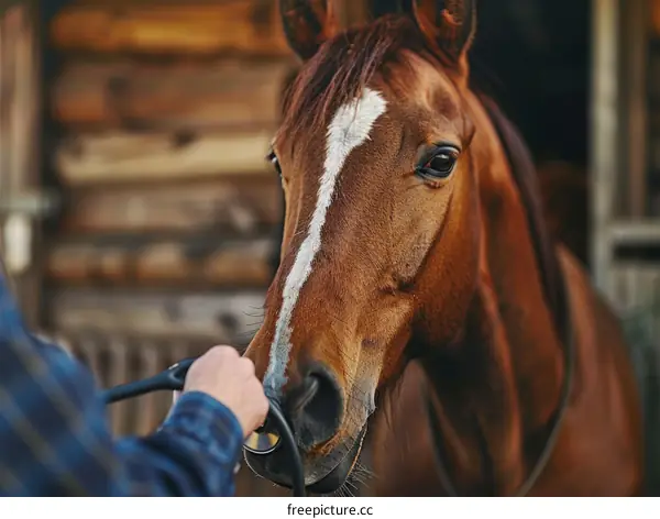 Brown Horse Portrait in a Barn