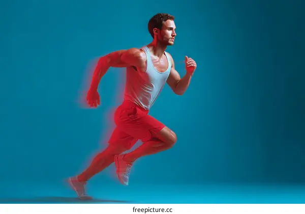 Dynamic Male Athlete Running in Studio