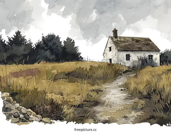Watercolor Painting of a Secluded Cottage