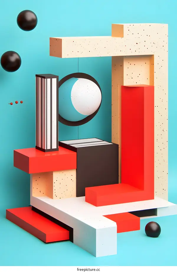 Abstract 3D Geometric Shapes Composition with Minimalist Style and Colorful Background