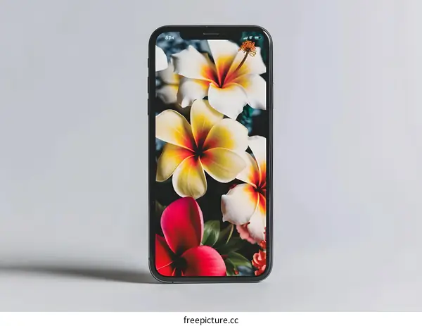 Smartphone with Floral Wallpaper on Display