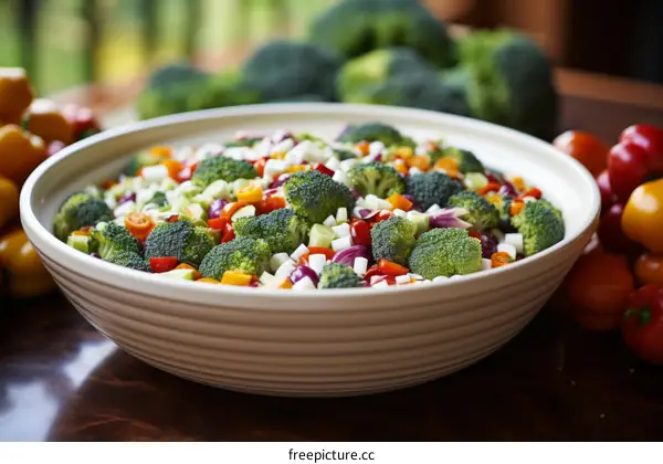 Broccoli Salad with Cherry Tomatoes, Celery, and Healthy Ingredients