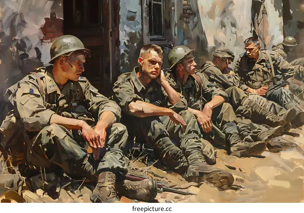 A group of soldiers resting during World War II