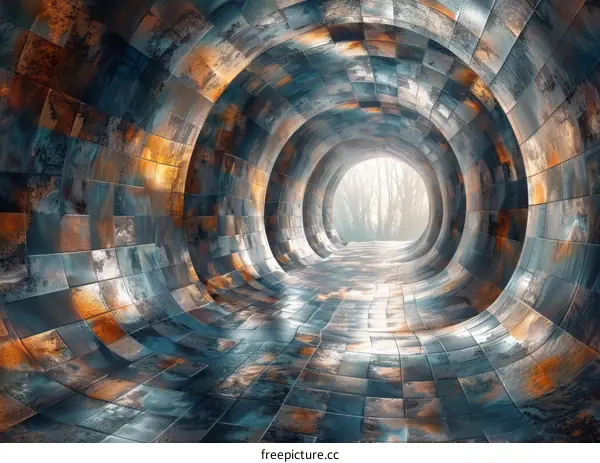 Rusty Metallic Tunnel with Light at the End