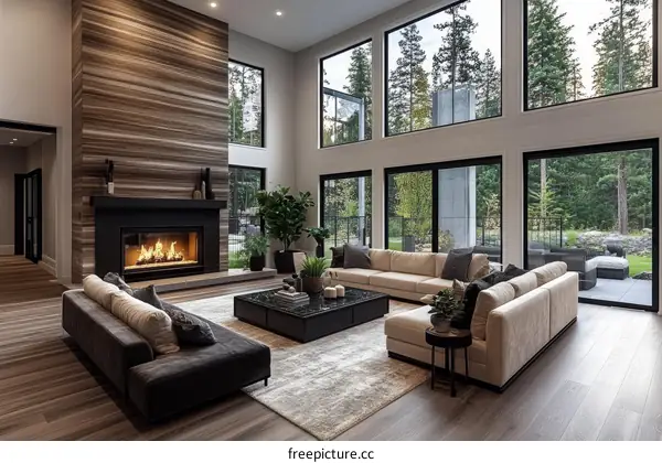 Modern Luxury Living Room with Large Windows