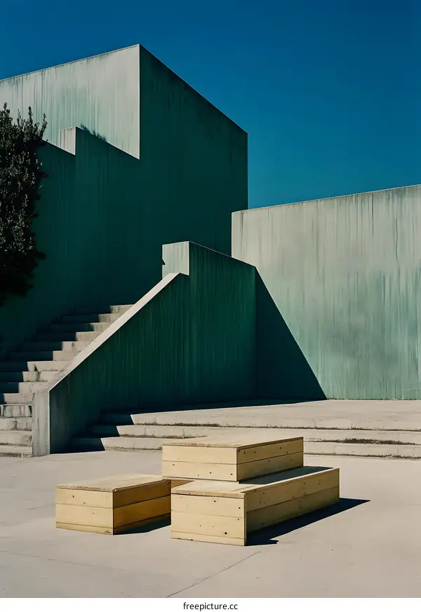 Minimalist Modern Architecture and Wooden Benches