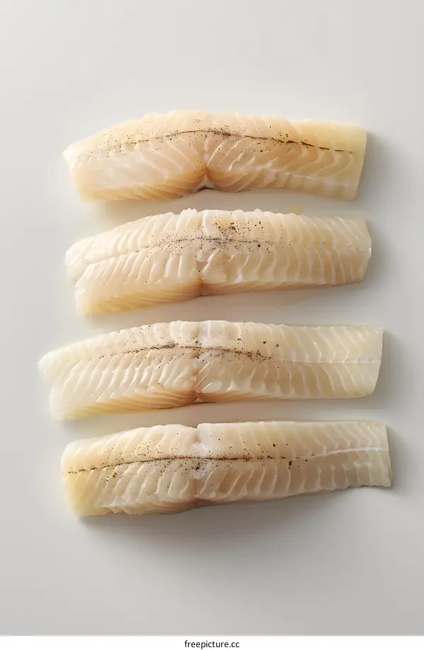 four pieces of raw cod loin