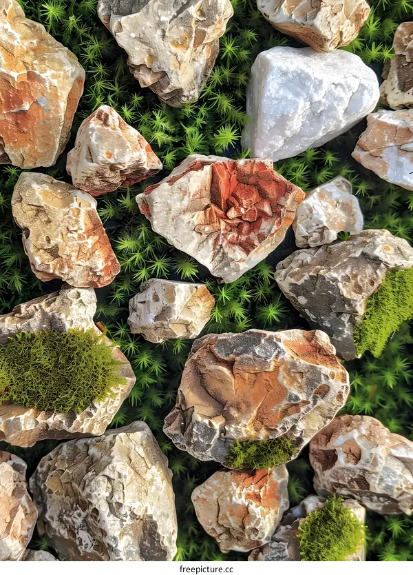 Close Up View of Green Moss and Rocks