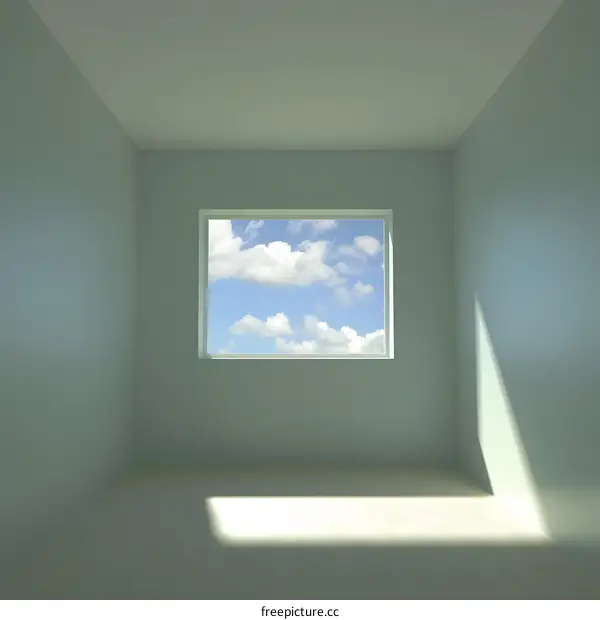 Empty Room with Window and Blue Sky