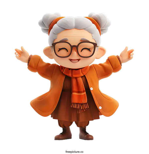 [Transparent Background PNG]A grandmotherly woman with a warm smile and open arms