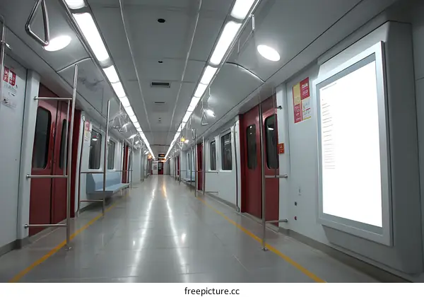 Empty Subway Car Interior with Advertising Panel