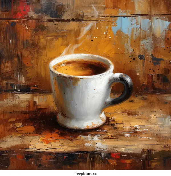 A cup of coffee on a wooden table