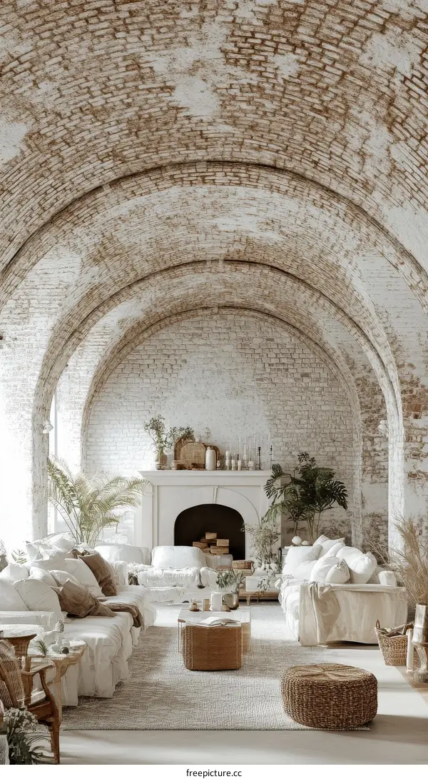 Rustic Living Room with Exposed Brick and Archways