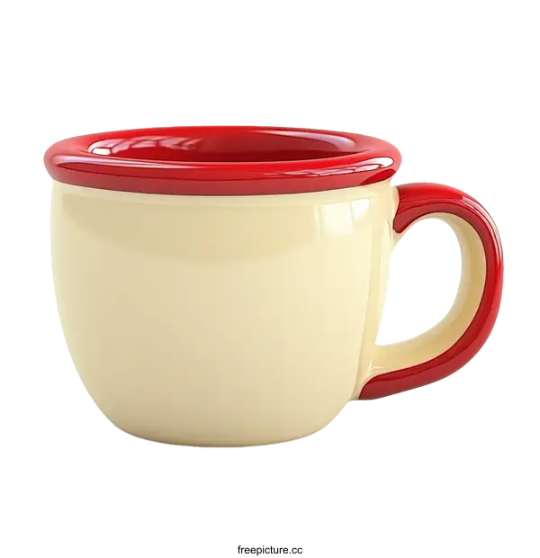 [Transparent Background PNG]Retro Cream-Colored Coffee Cup with Red Rim