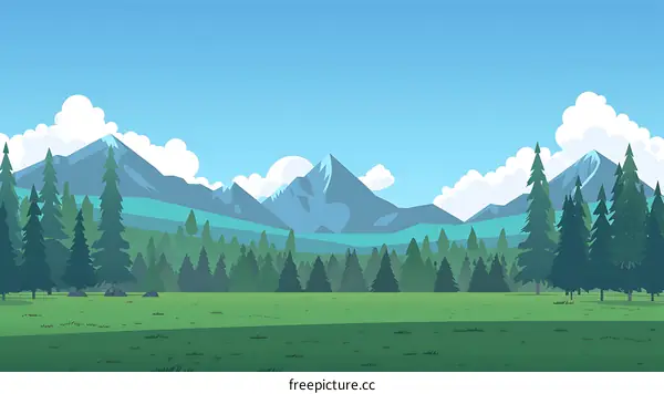 Green Mountains Forest Landscape Illustration