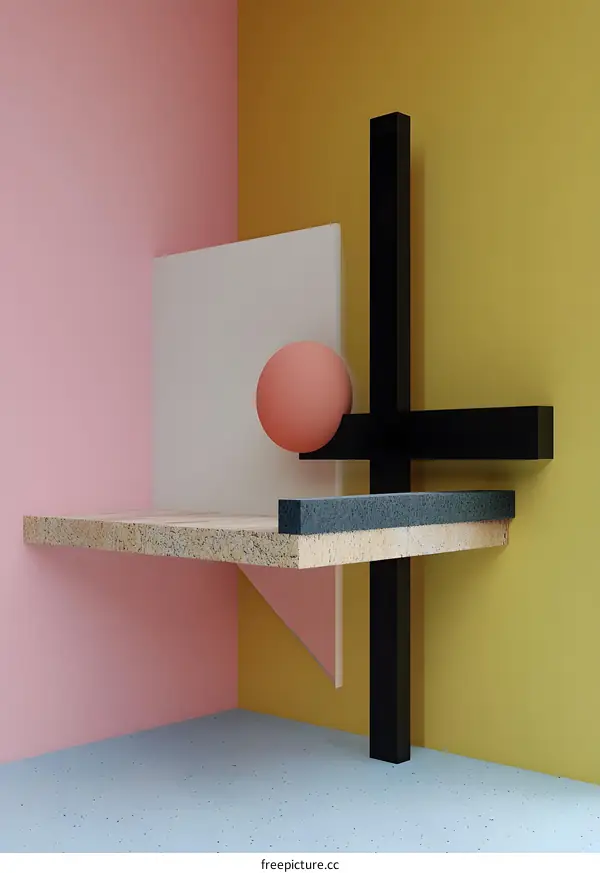 Abstract Minimalist Geometric Shapes with Colored Walls and Platform