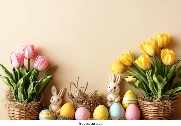 Easter Decoration with Tulips and Eggs