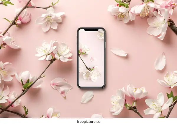 Pink Background with Flowers and a Phone