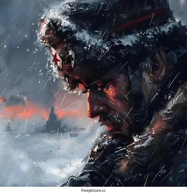 Portrait of a Soviet soldier in a fur hat