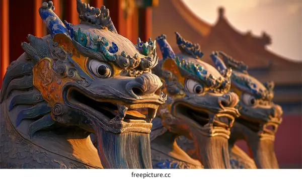 Ancient Chinese Guardian Lion Statues at the Forbidden City