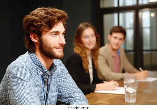 Business Meeting in Modern Office Setting