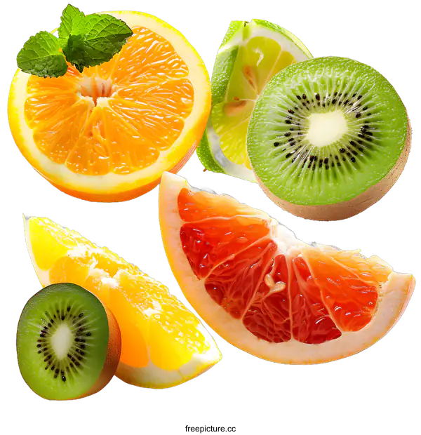 [Transparent Background PNG]Fresh and Colorful Citrus Fruits on White Background