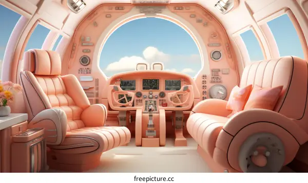Pink Airplane Cockpit with Sky View
