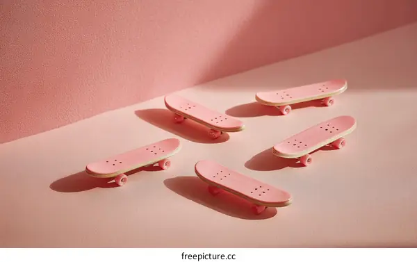 Pink Miniature Skateboards on Pastel Background
