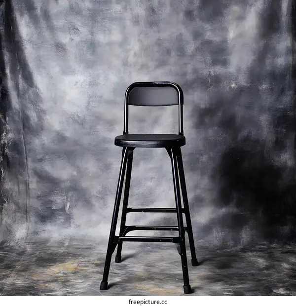 Black Metal Bar Stool on a Grey Background