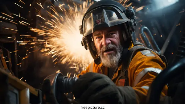 Welding sparks in the shipyard